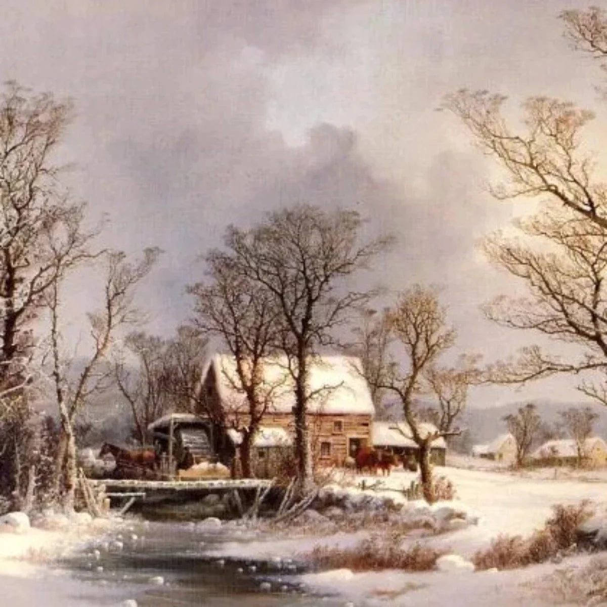 Inverno nel Paese -  Il Vecchio Mulino del Grano - Stampe d'Arte Vintage per Decorare il Soggiorno