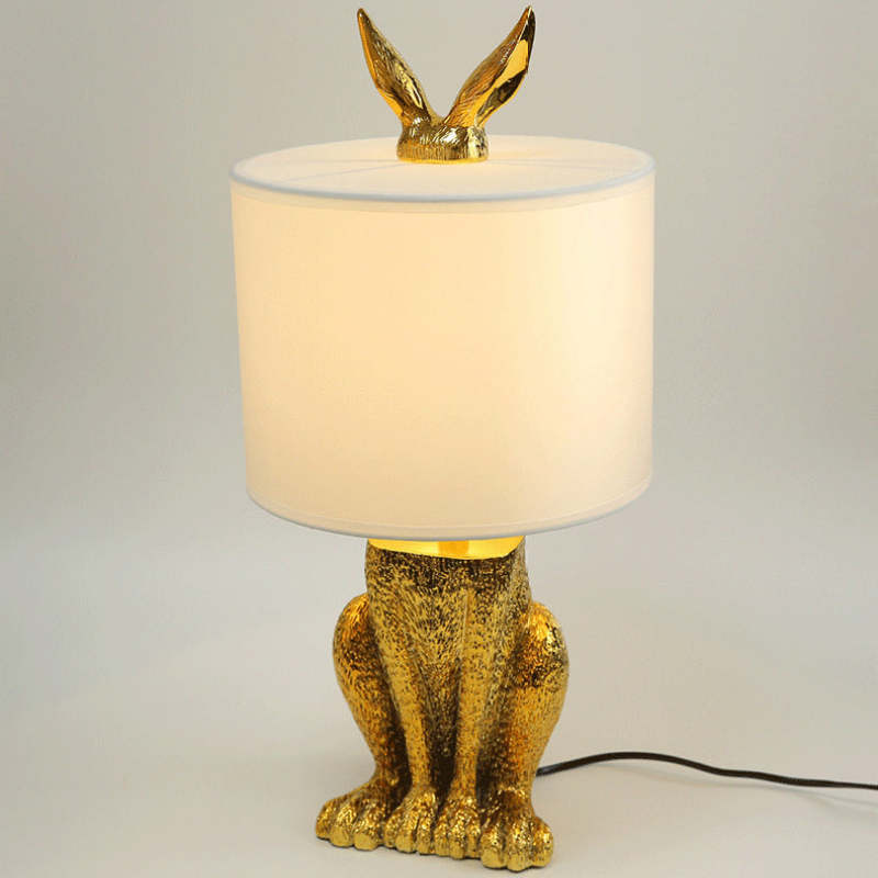 Alice Design LED Lampada da Tavolo Cilindro Coniglio Resina Nero/Bianco/Oro Camera da Letto/Soggiorno/Studio