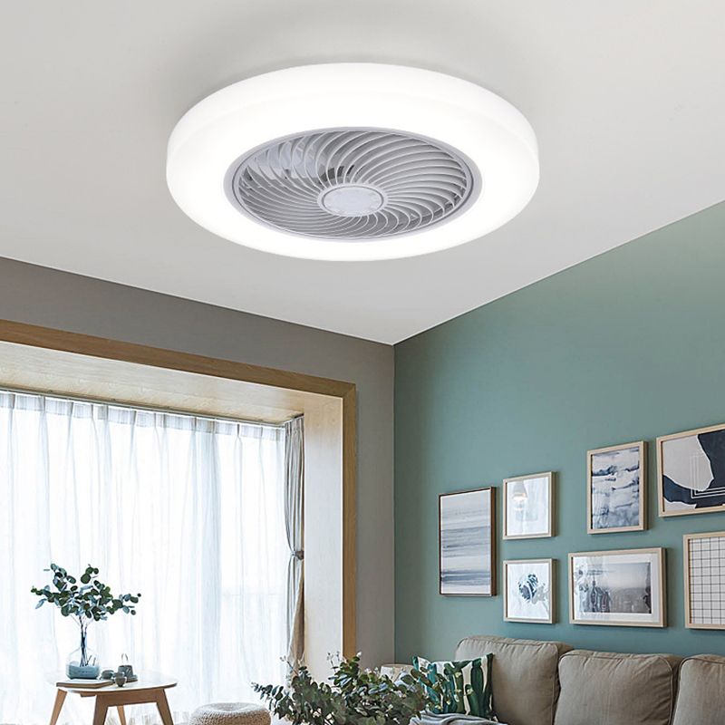 Quinn Design LED Ventilatore a Soffitto Rotondo Metallo Acrilico Bianco Soggiorno/Camera da Letto