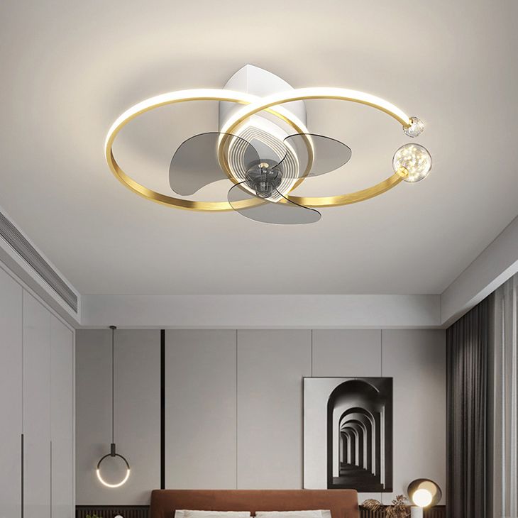 Arisha Classico LED Ventilatore a Soffitto Metallo Acrilico Nero/Oro Soggiorno/Camera da Letto