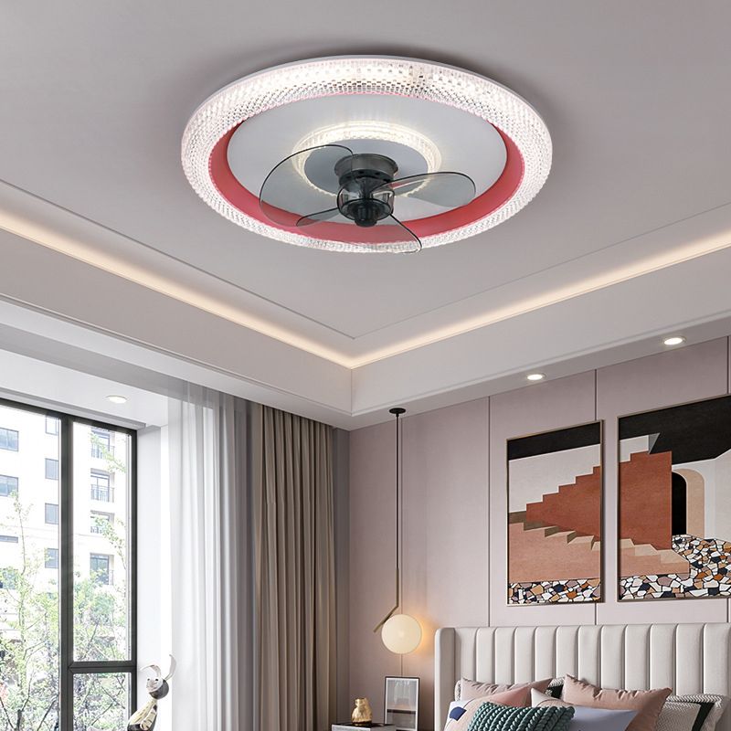 Kirsten Design LED Ventilatori da Soffitto Rotondo Anello Metallo Acrilico Blu/Rosa/Oro Camera da Letto