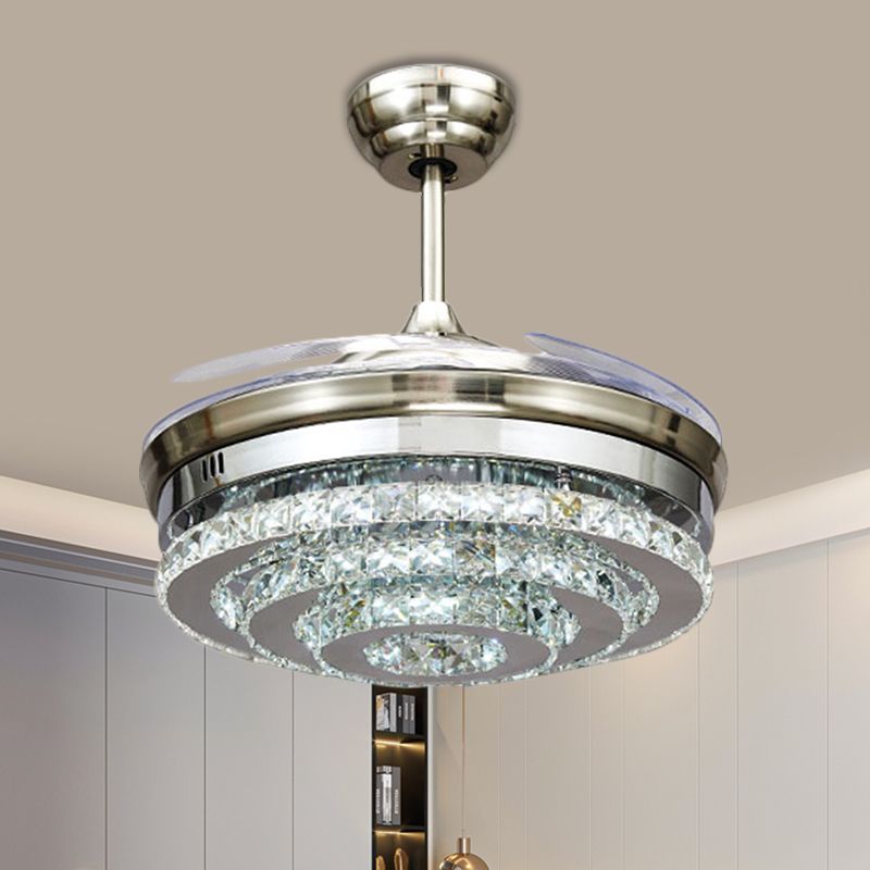 Kirsty Moderno Lusso LED Ventilatore a Soffitto Metallo Cristallo Argento Soggiorno/Camera da Letto