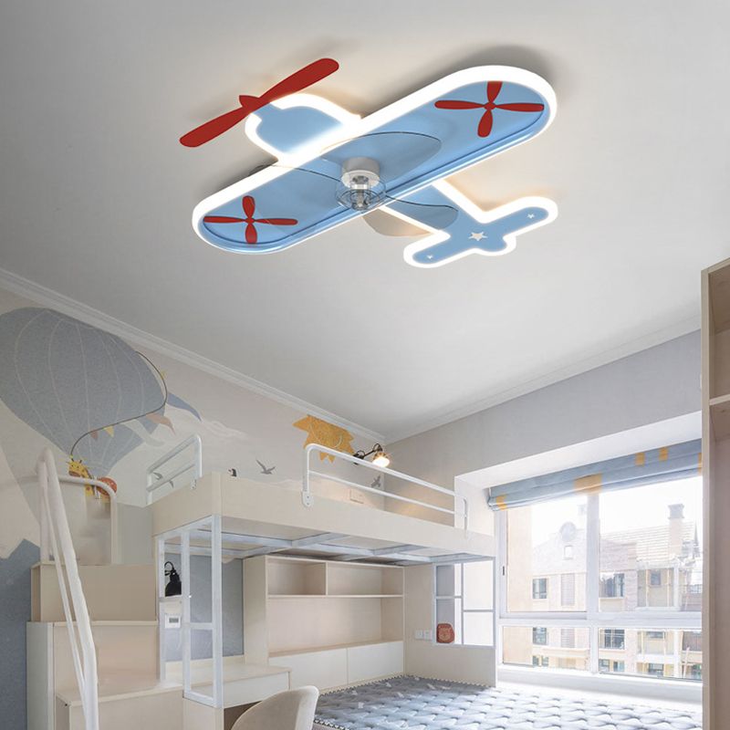 Minori Design LED Ventilatore a Soffitto Blu Aereo Metallo Acrilico Soggiorno/Camera da Letto