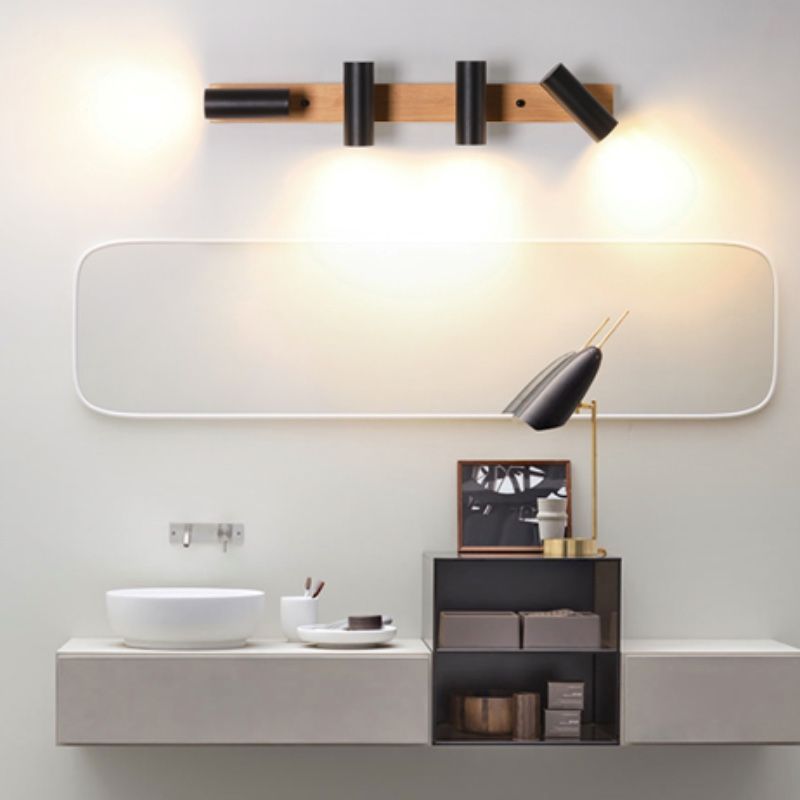 Ozawa Design LED Metallo/Legno Girevole Applique Specchio Bagno Cilindrico