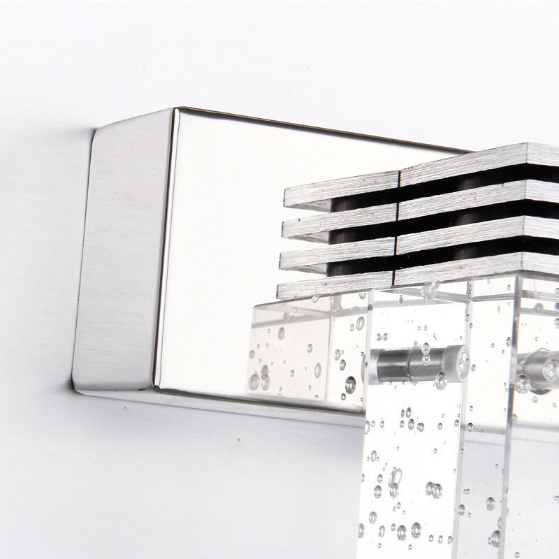 Leigh Moderno Minimalismo LED Applique Quadrato Metallo Cristallo Argento Specchio Bagno