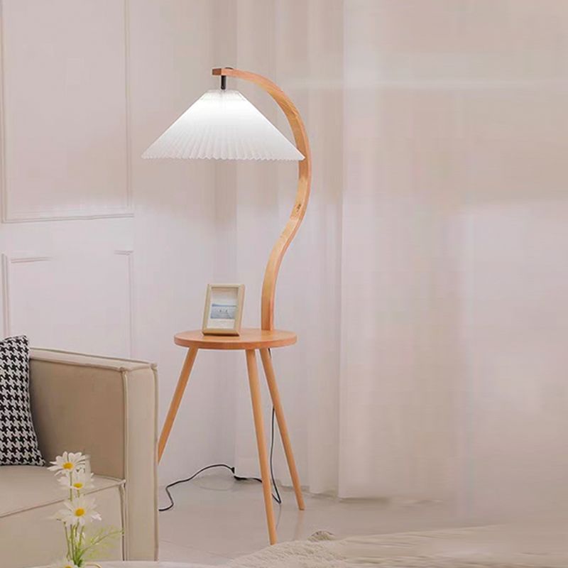 Ozawa Moderne LED Lampade da Terra Tavolo Plissettato Legno/Tessuto Salotto