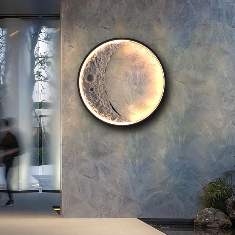 Elif Progetto LED Applique da Esterno Nera Luna Cortile Moderna Metallo Resina Corridoio/Giardino