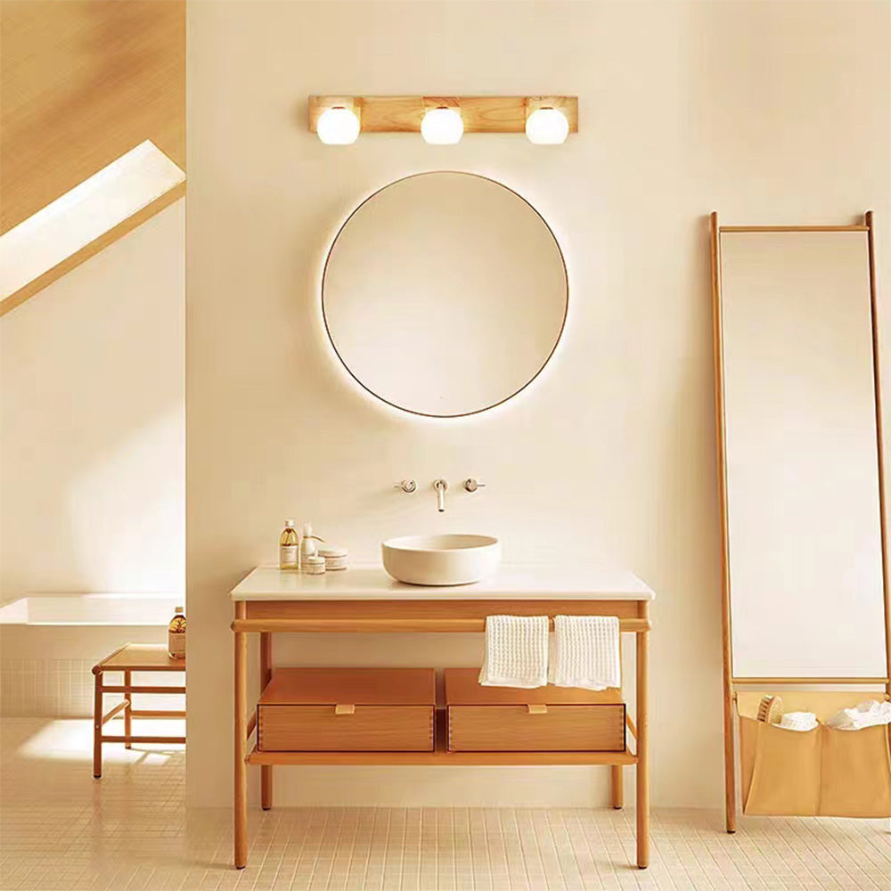 Ozawa Moderni LED Piccolo Applique Vanità Specchio Sfera Legno Bagno