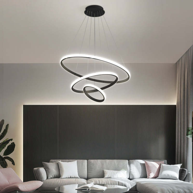 Arisha Design LED Lampada a Sospensione Metallo/Silicone Anello Moderna 2/3/4 Anelli