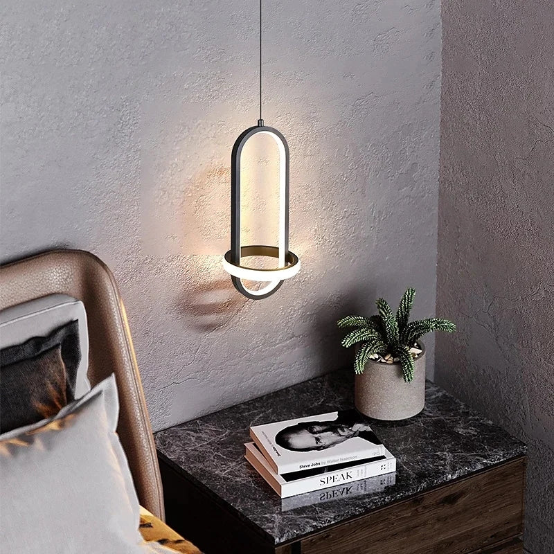 Nyla Minimalista Moderna LED Lampada a Sospensione Squillo LED Nero/Oro Soggiorno/Camera da Letto