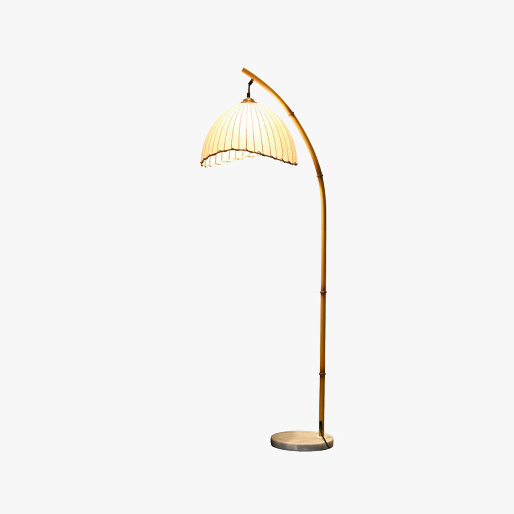 Ozawa Vintage LED Lampada da Terra Metallo/Tessuto/Bamboo Bianco