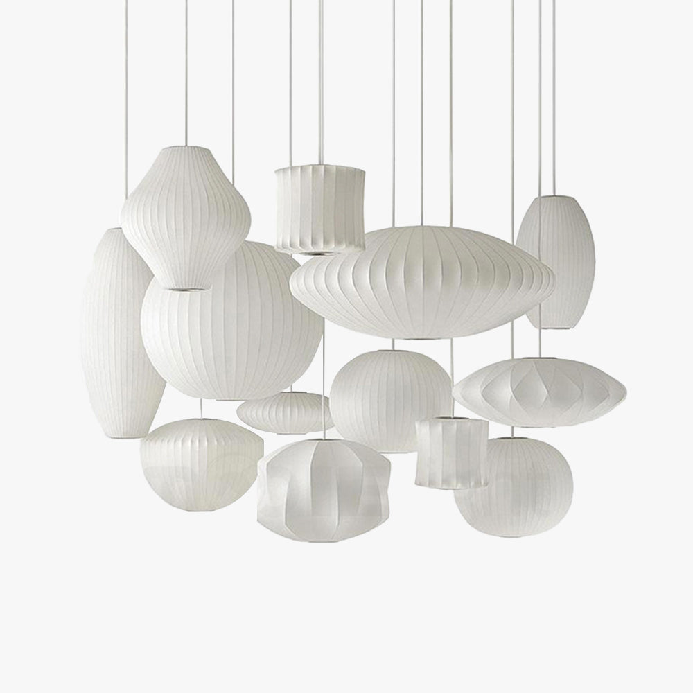 Renée Design LED Lampada a Sospensione Seta Artificiale Bianco Metallo/Tessuto