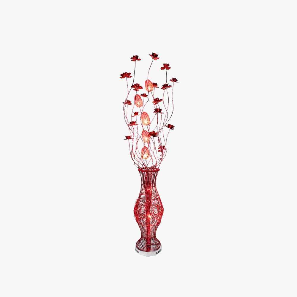Bella Moderni LED Lampade da Terra Arte Deco Fiore Vase Metallo Rosso Soggiorno