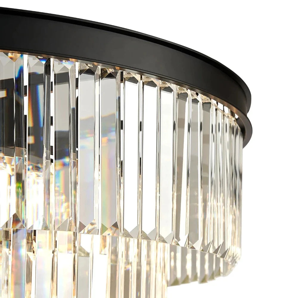 Arisha Lampada a Sospensione Decorativa di Lusso Moderna LED in Cristallo e Metallo Nero/Oro ad Anello per Camera da Letto/Soggiorno