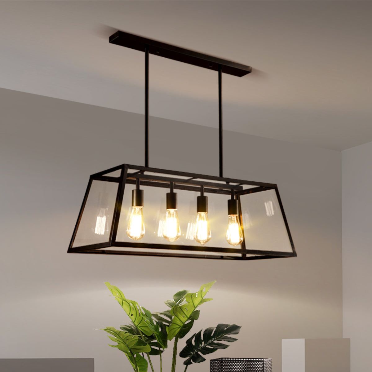 Austin Lampada a Sospensione LED Industriale Moderna in Metallo Nero/Vetro per Cucina/Camera da Letto/Soggiorno