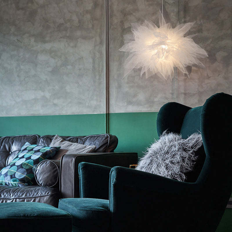 Bella Moderna LED Lampada a Sospensione Tessuto Bianco Fiore Camera da Letto