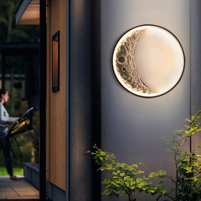 Elif Progetto LED Applique da Esterno Nera Luna Cortile Moderna Metallo Resina Corridoio/Giardino