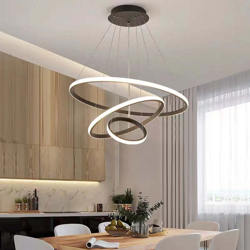Arisha Design LED Lampada a Sospensione Metallo/Silicone Anello Moderna 2/3/4 Anelli